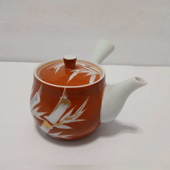 Vintage Arita-yaki Kyusu Japanese Teapot Porcelain MCM 50s RARE Orange Signed - Picture 1 of 11